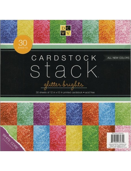 DCWV Cardstock Stack Hojas de una cara 12"X12" 30 Hojas 2 de cada, Glitter White Core