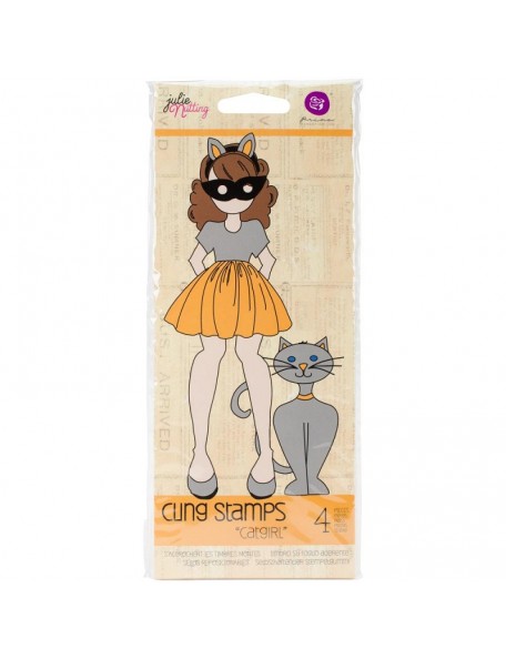 Prima Marketing Julie Nutting Mixed Media Cling Rubber Stamps, Catgirl