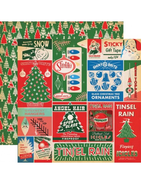 Carta Bella A Very Merry Christmas Cardstock de doble cara 12"X12", Vintage Packaging Journaling Cards