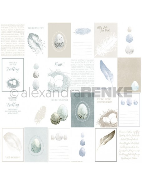 Alexandra Renke Cardstock de una cara 30,5x30,5 cm, Tarjetas Huevos y Plumas/Kärtchenbogen Eier und Federn