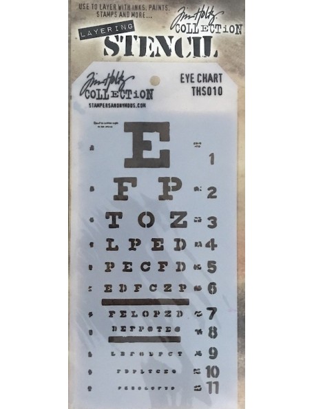 Tim Holtz plantilla/Layered Stencil 4.125", Tabla de Vision ocular/Eye Chart ths010