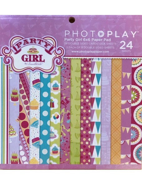 Photo Play Paper Pad cardstock de doble cara 6"X6" 24, Party Girl, 8 diseños/3 de cada