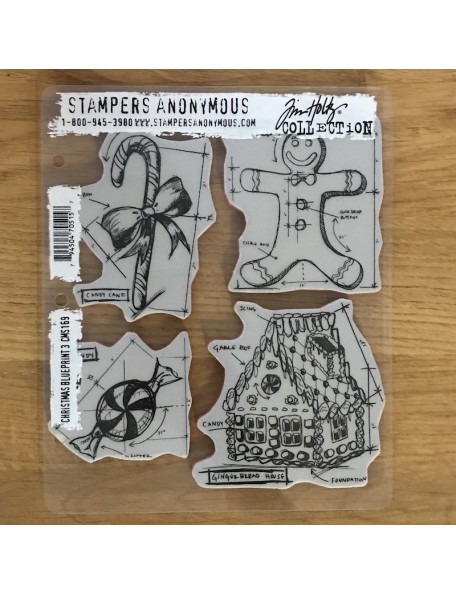 Stampers Anonymous Tim Holtz Sello de Caucho 7"X8.5", Christmas Blueprint 3