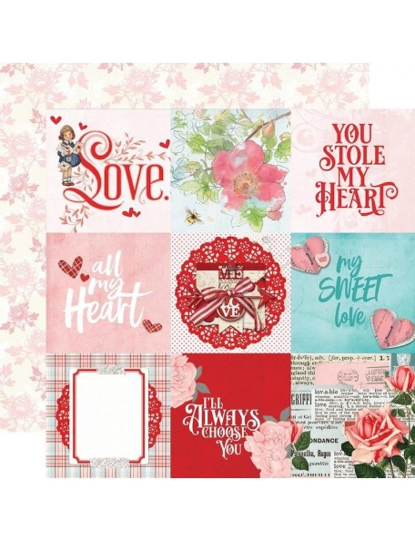 Simple Vintage My Valentine Cardstock de doble cara 12"X12", 4"X4" Elements