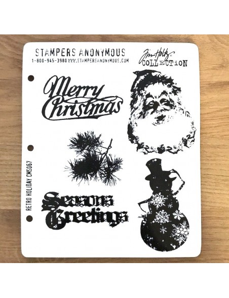 Tim Holtz Stampers Anonymous Retro Holiday Sello de Caucho 7"X8.5"